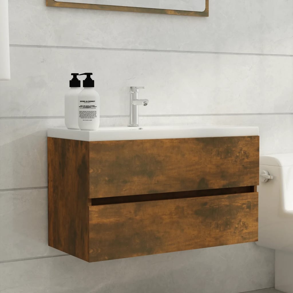 Vetonek Mueble lavabo madera contrachapada roble ahumado 80x38,5x45cm