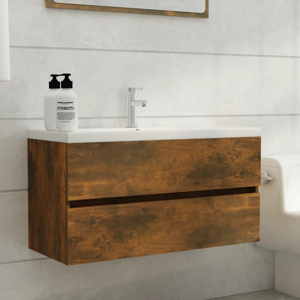 Vetonek Mueble lavabo madera contrachapada roble ahumado 90x38,5x45cm