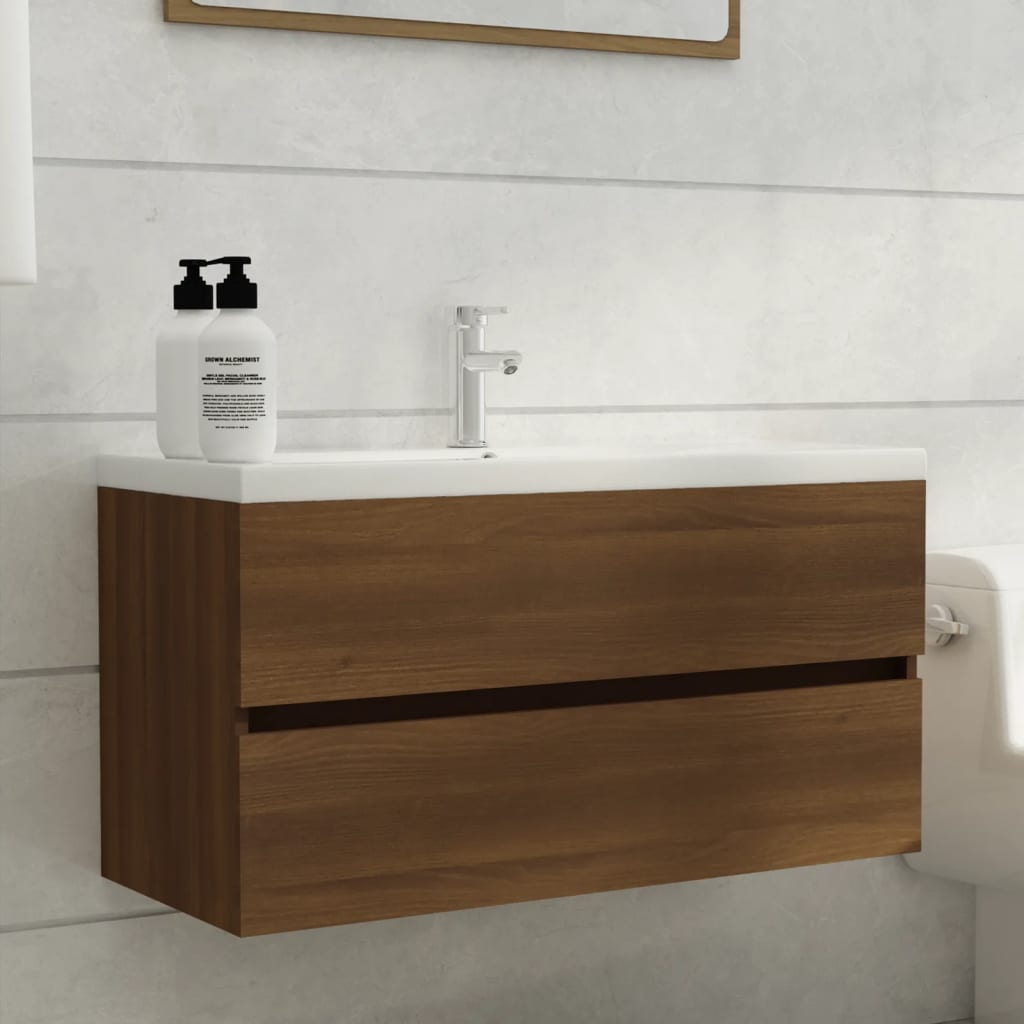 Vetonek Mueble de lavabo madera de ingeniería roble marrón 90x38,5x45cm