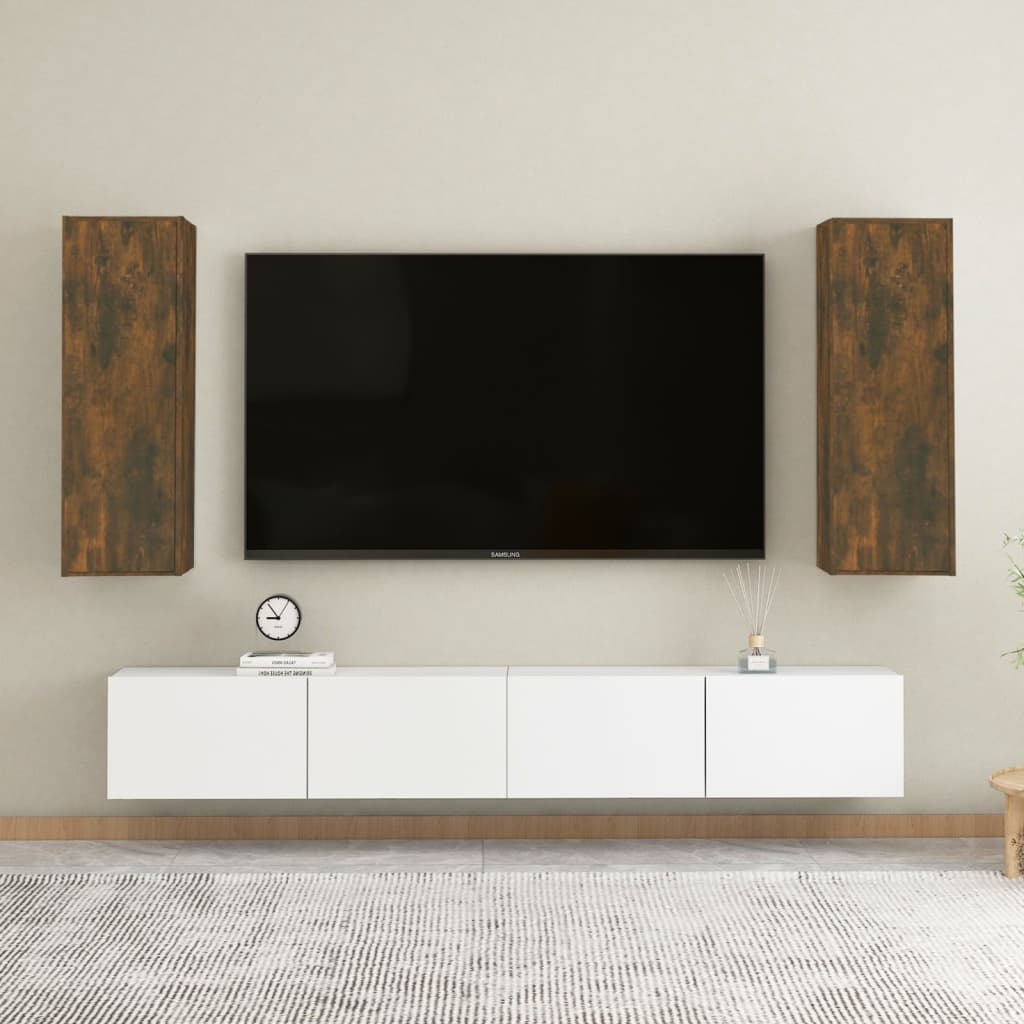 Vetonek Muebles para TV 2 uds madera roble ahumado 30,5x30x90 cm