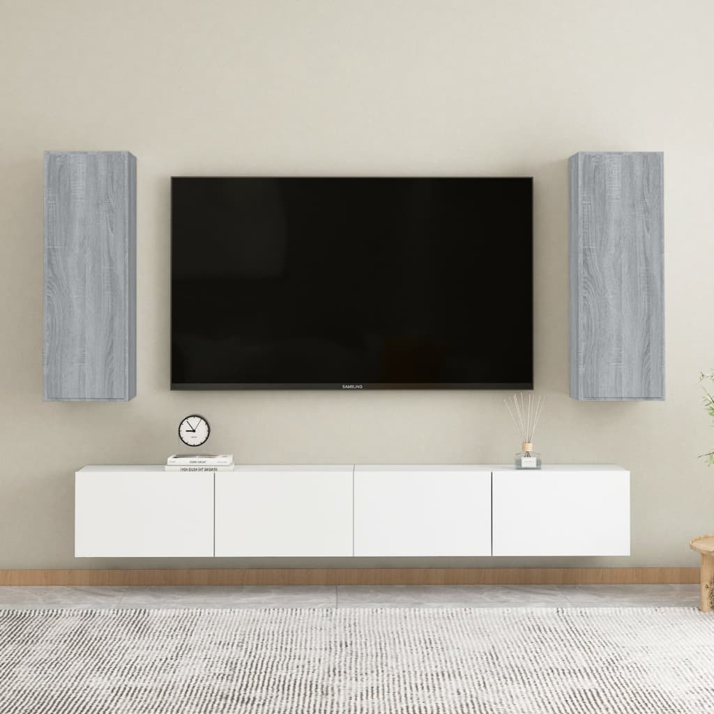 Vetonek Mueble de TV 2 uds madera ingeniería gris Sonoma 30,5x30x90 cm