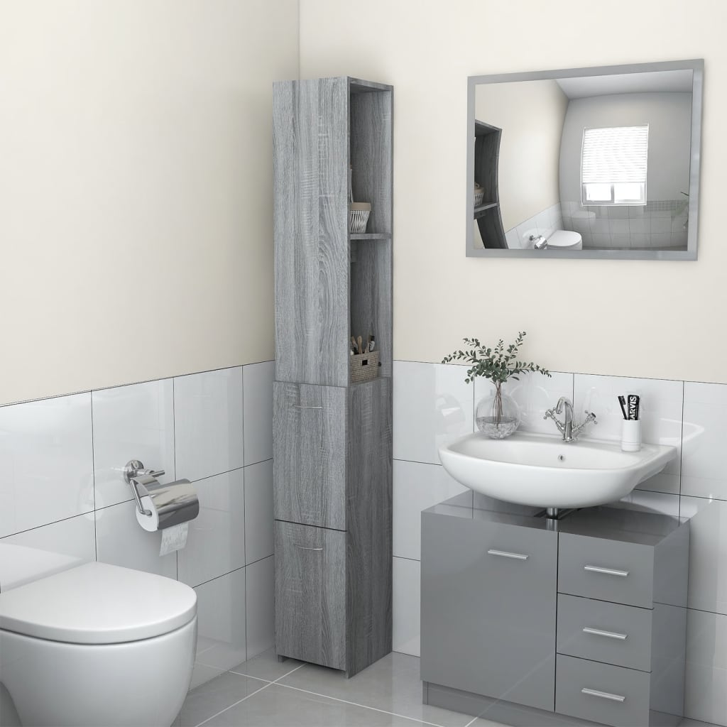 Vetonek Mueble de baño madera de ingeniería gris Sonoma 25x26,5x170 cm