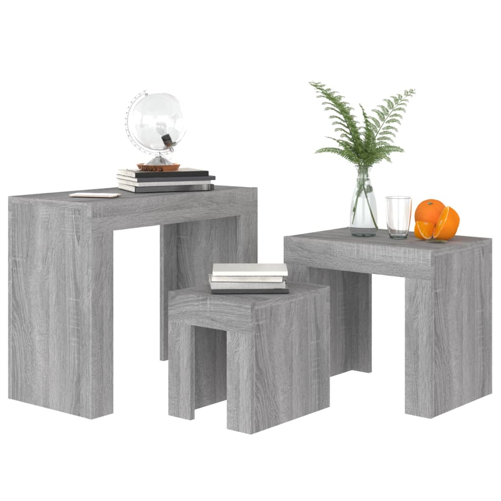 Stackable center tables 3 pcs synthesized wood nexus gray sonoma