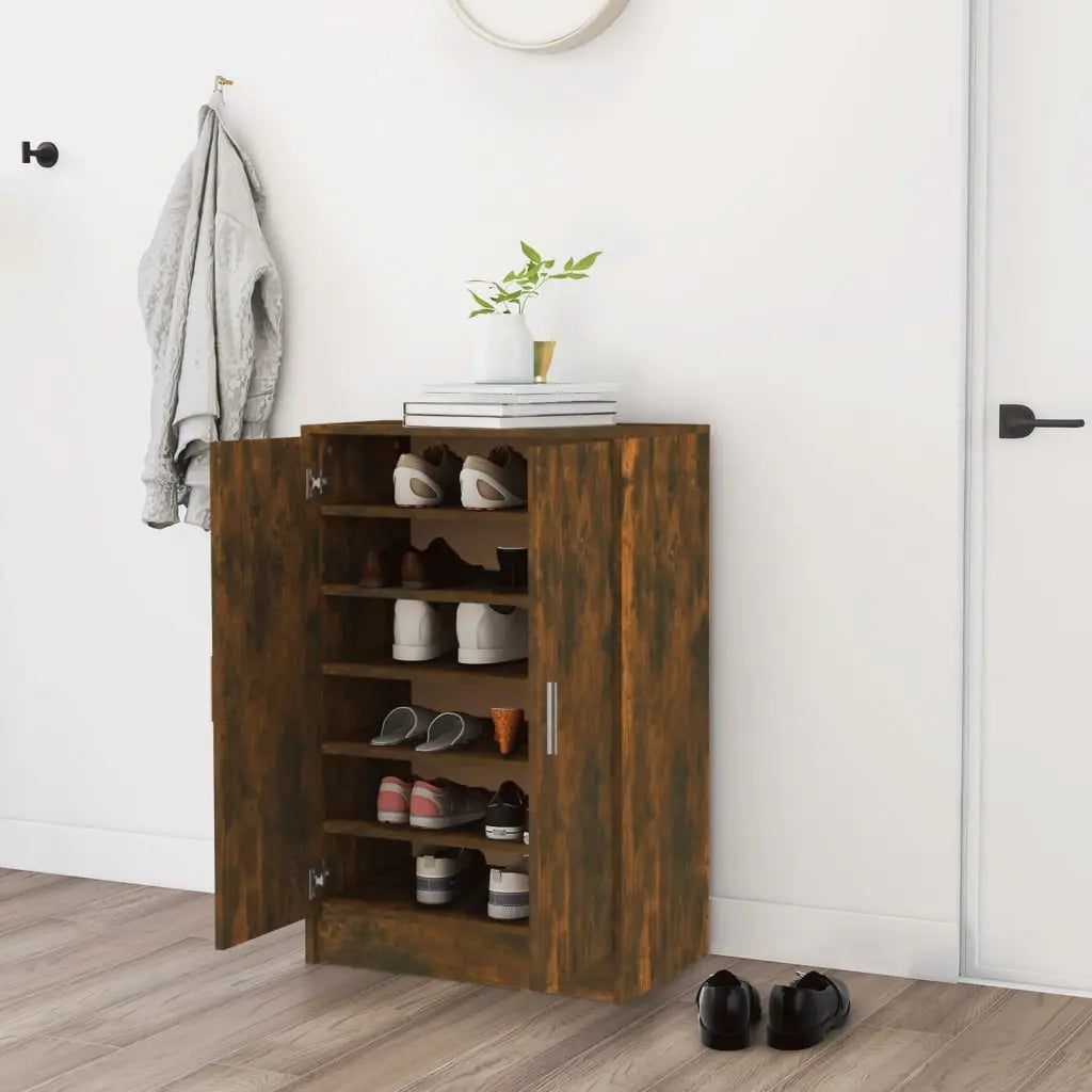 Vetonek Mueble zapatero madera contrachapada roble ahumado 60x35x92 cm