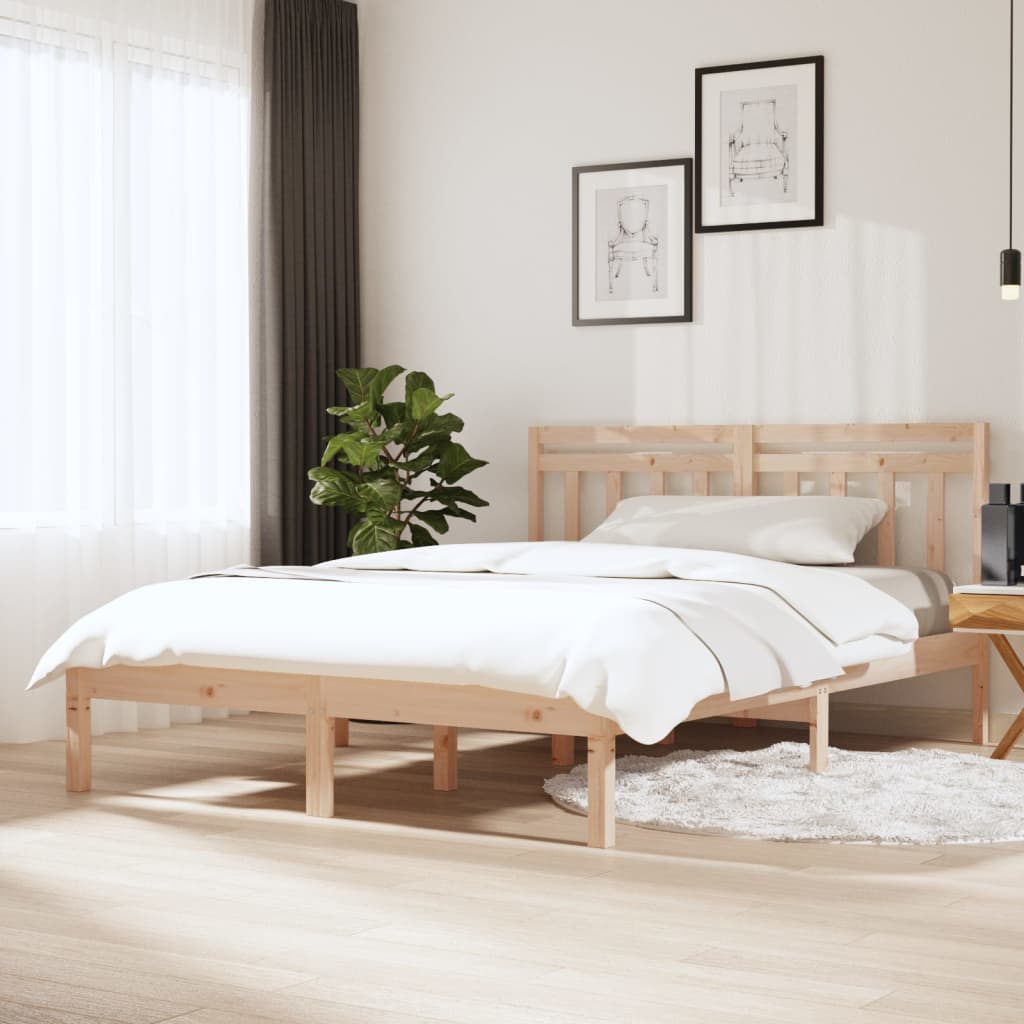 Vetonek Estructura cama doble pequeña madera maciza 135x190 cm