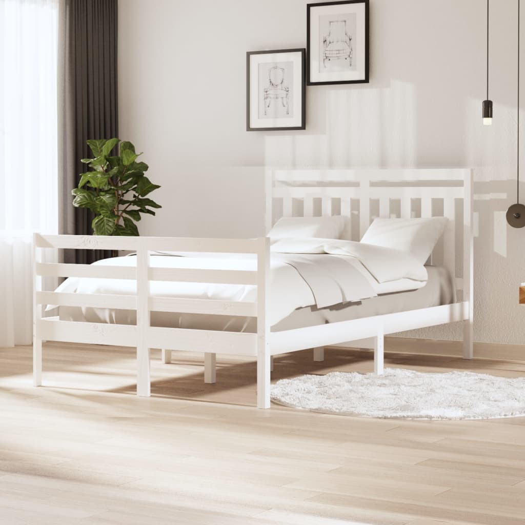 Vetonek Estructura cama doble pequeña madera maciza blanco 120x190 cm