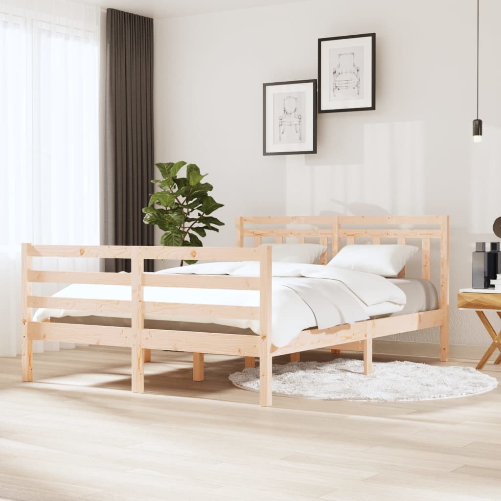 Vetonek Estructura cama doble pequeña madera maciza 135x190 cm