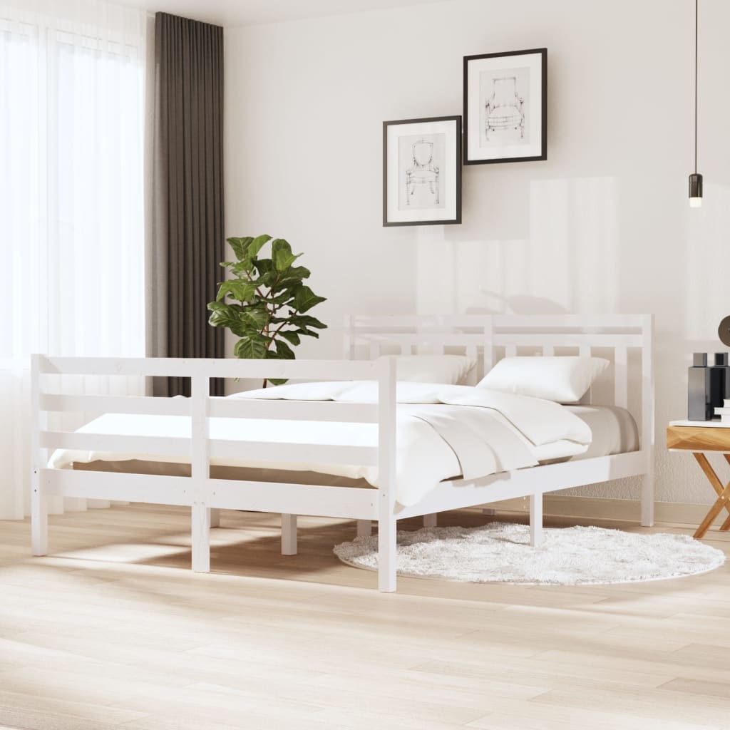 Vetonek Estructura de cama de madera maciza blanca 140x190 cm