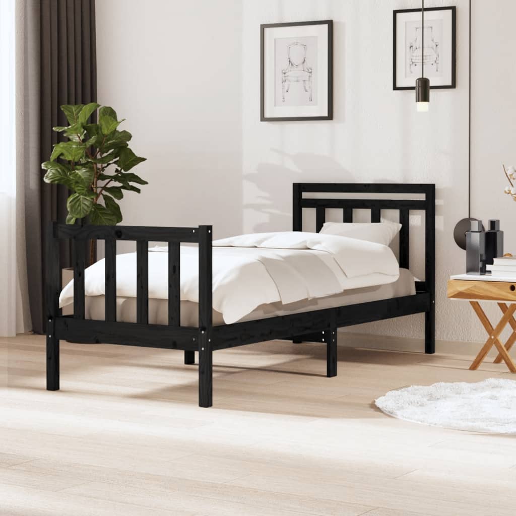 Vetonek Estructura cama madera maciza individual negro 75x190 cm