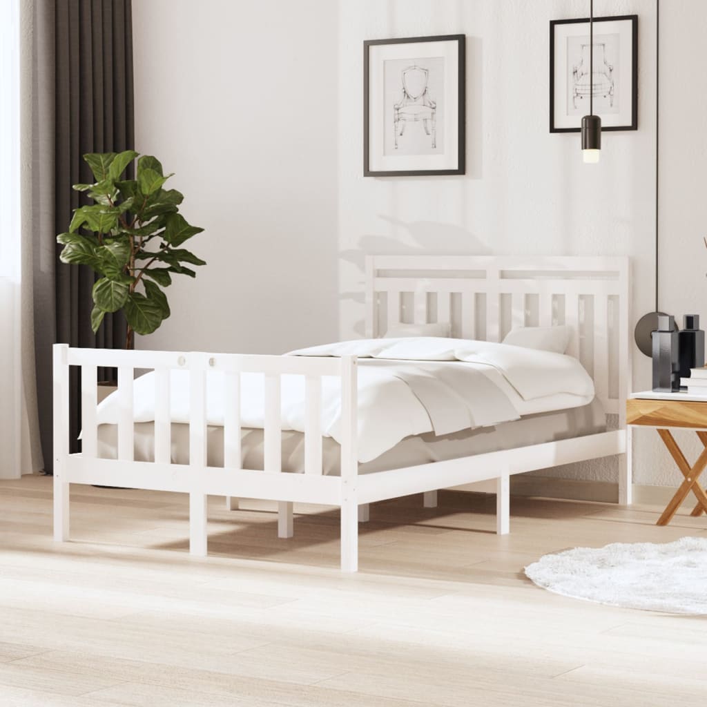 Vetonek Estructura cama doble pequeña madera maciza blanco 120x190 cm