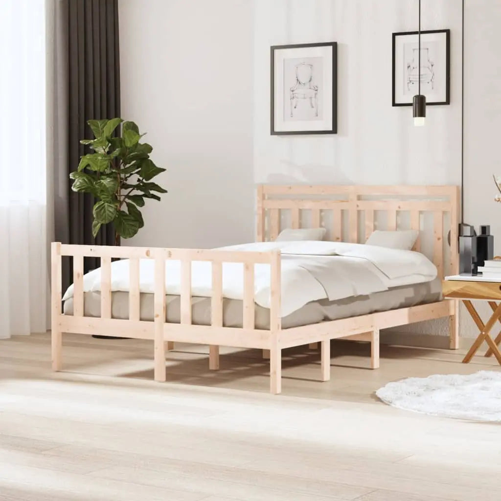 Vetonek Estructura cama doble pequeña madera maciza 135x190 cm