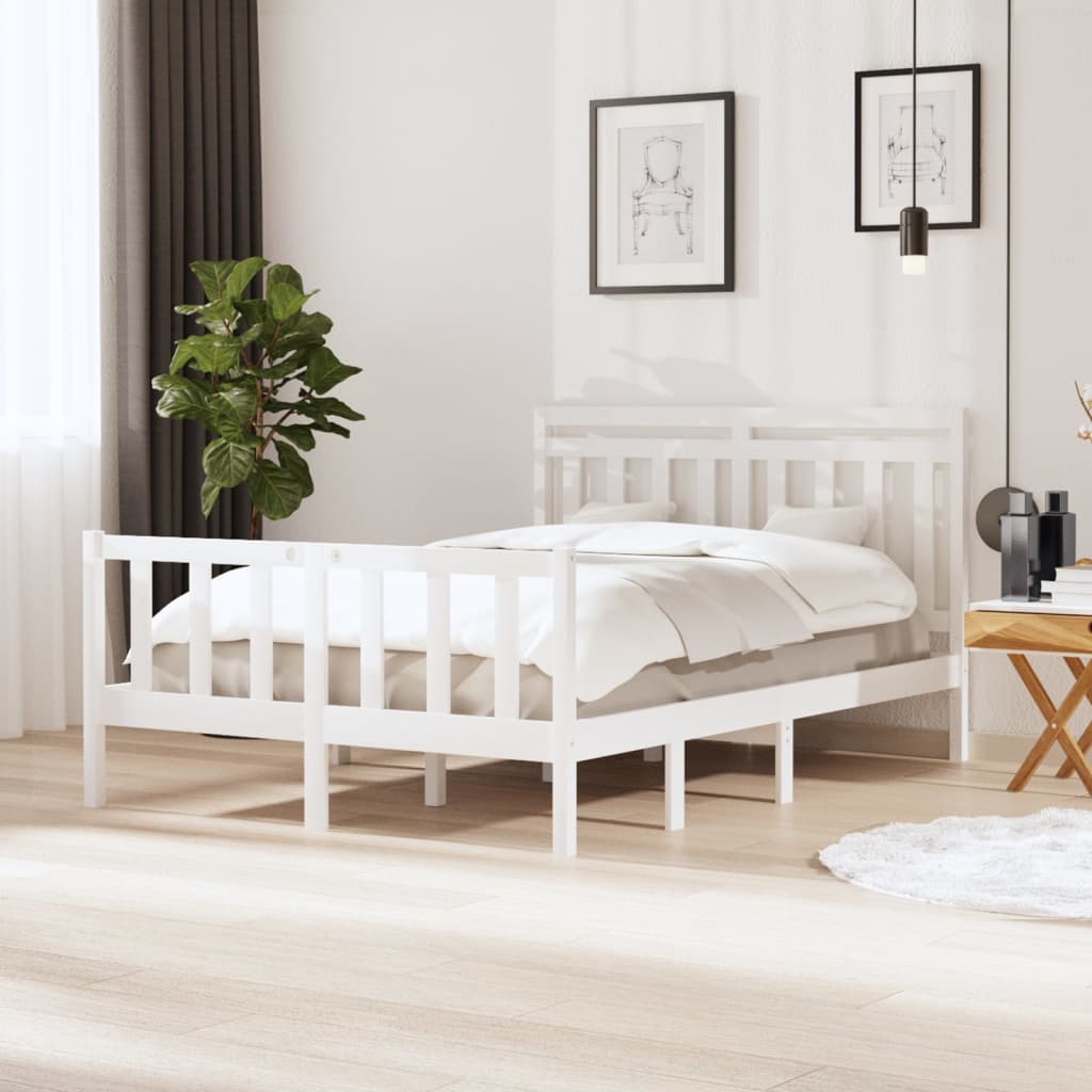 Vetonek Estructura de cama doble de madera maciza blanco 135x190 cm