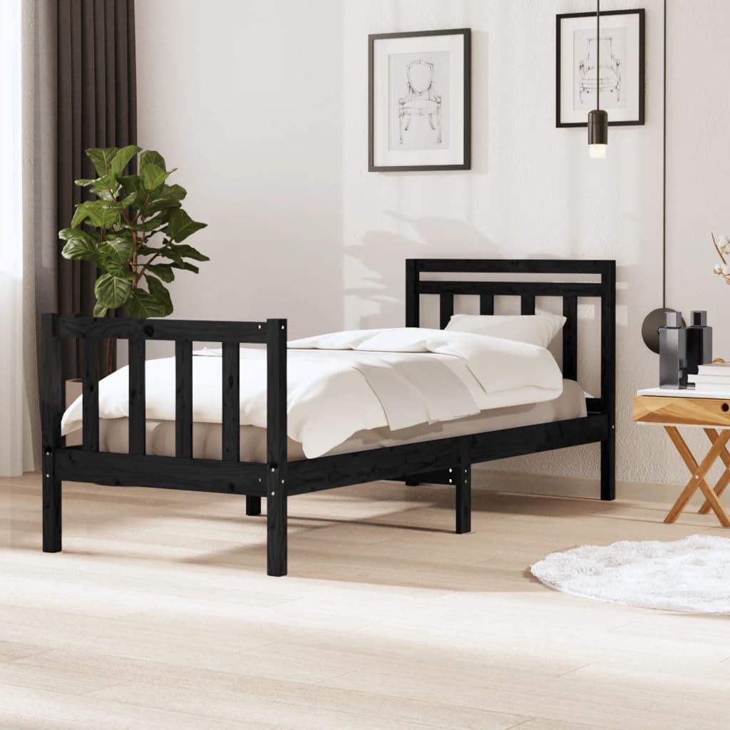 Vetonek Estructura de cama madera maciza negra 100x200 cm