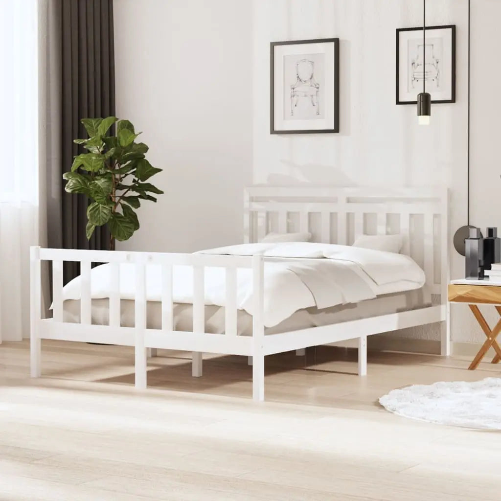 Vetonek Estructura de cama de madera maciza blanca 140x200 cm