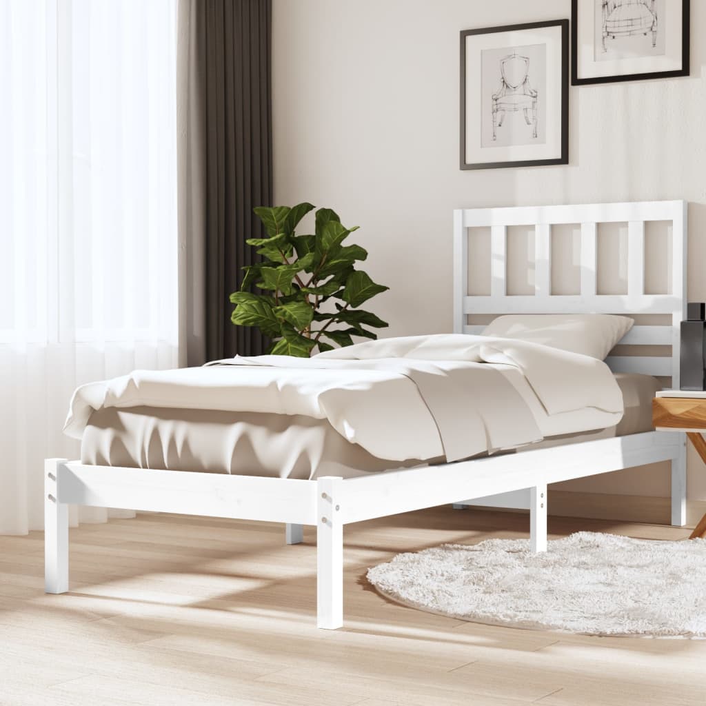 Vetonek Estructura de cama sin colchón madera maciza blanca 75x190 cm