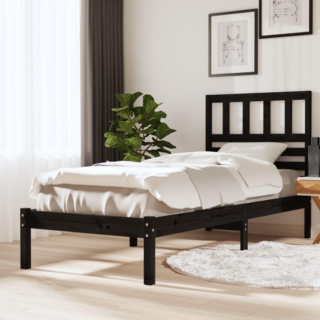 Vetonek Estructura de cama madera maciza de pino negro 75x190 cm