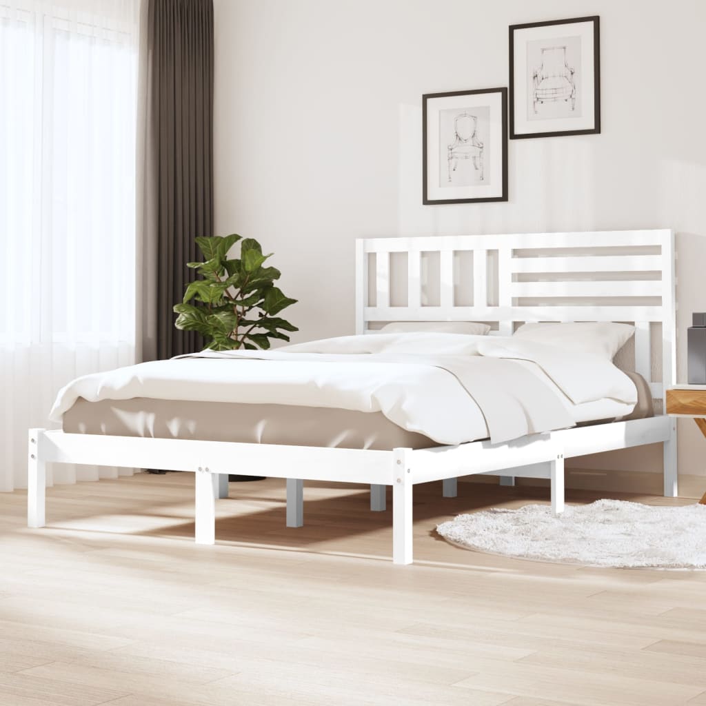 Vetonek Estructura de cama sin colchón madera de pino blanco 135x190 cm