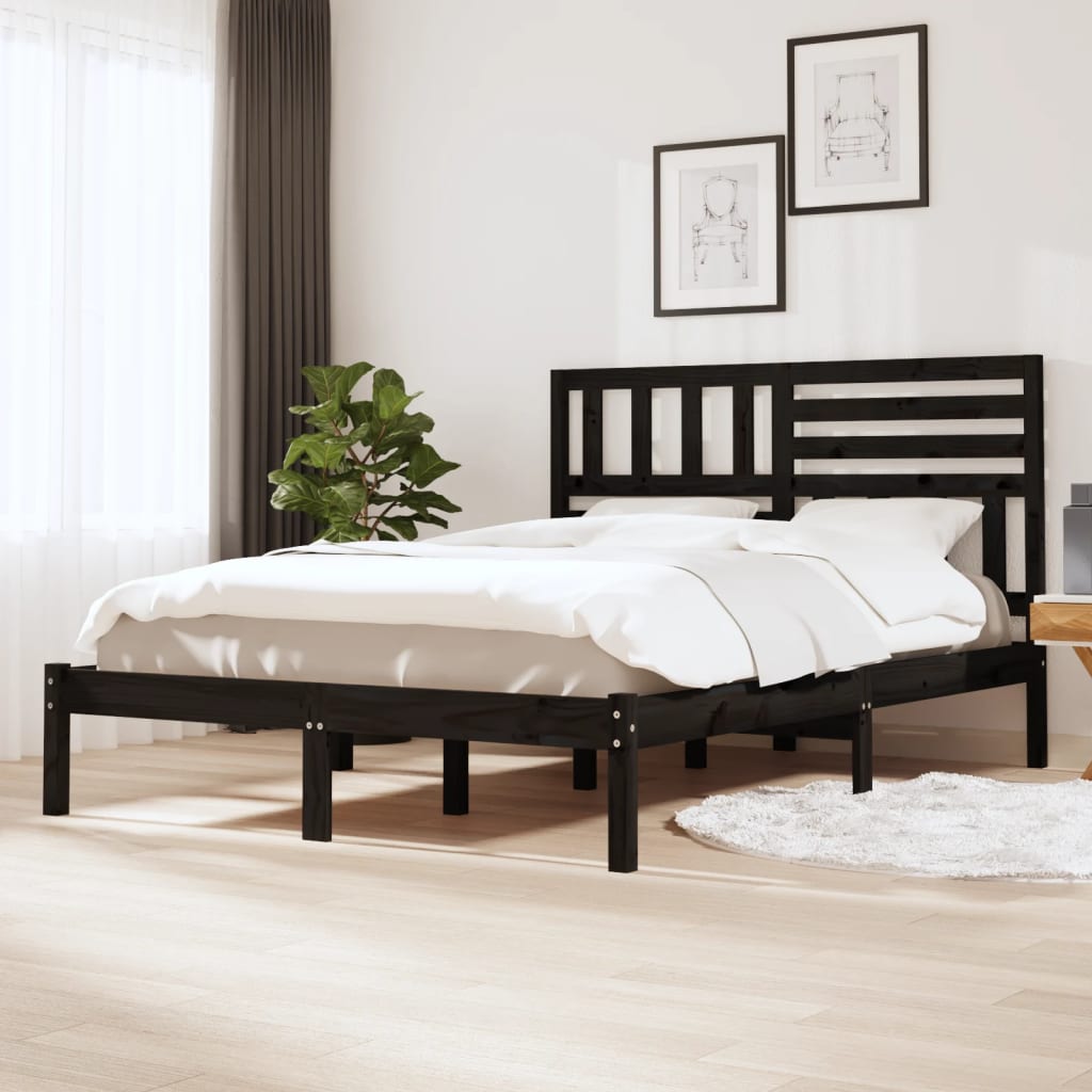 Vetonek Estructura de cama sin colchón madera pino negro 140x200 cm