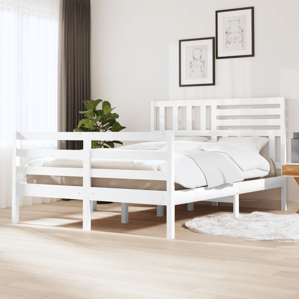 Vetonek Estructura cama doble pequeña madera maciza blanco 120x190 cm