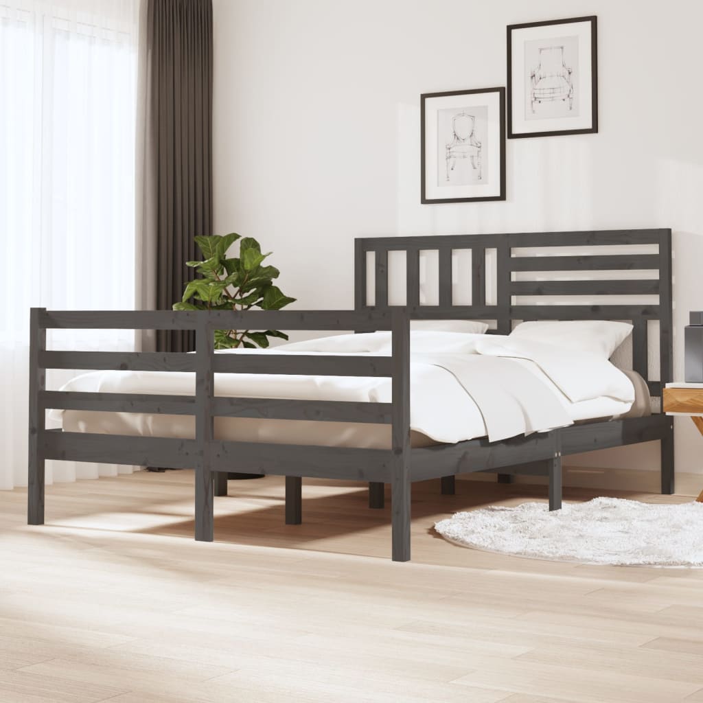 Vetonek Estructura de cama doble madera maciza gris 135x190 cm