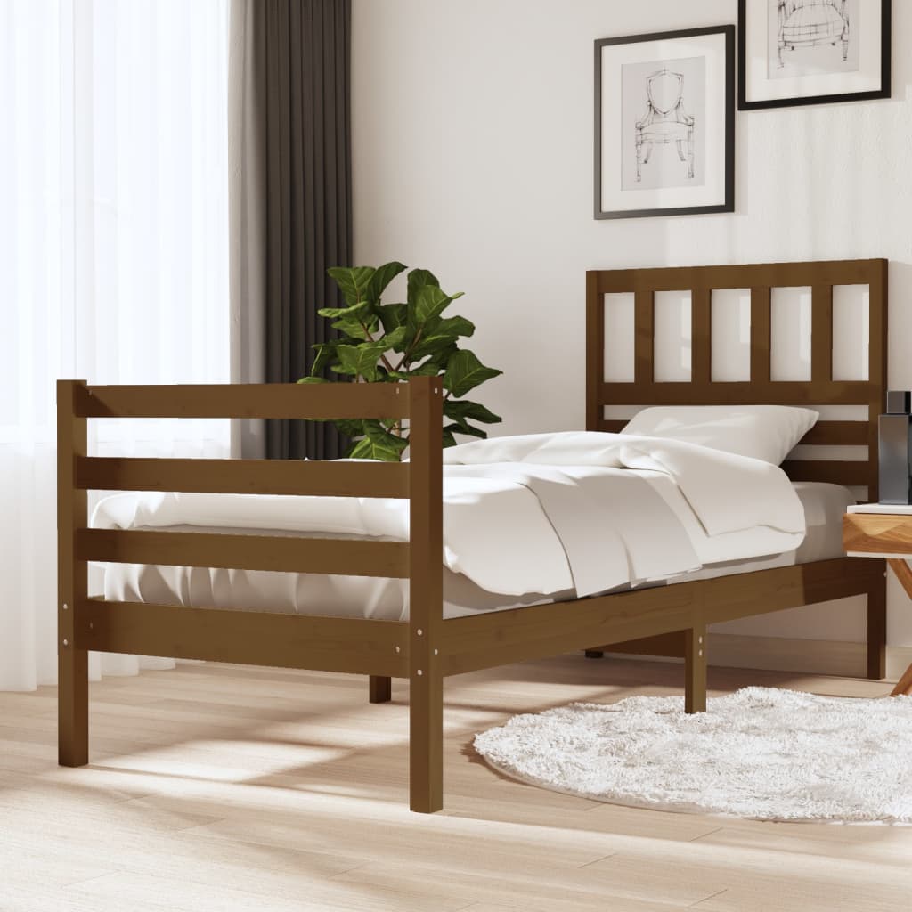 Vetonek Estructura cama sin colchón madera maciza marrón miel 90x200 cm