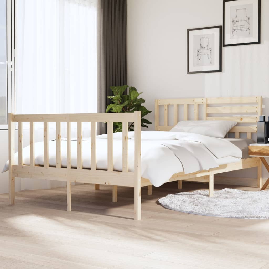 Vetonek Estructura cama doble pequeña madera maciza 135x190 cm