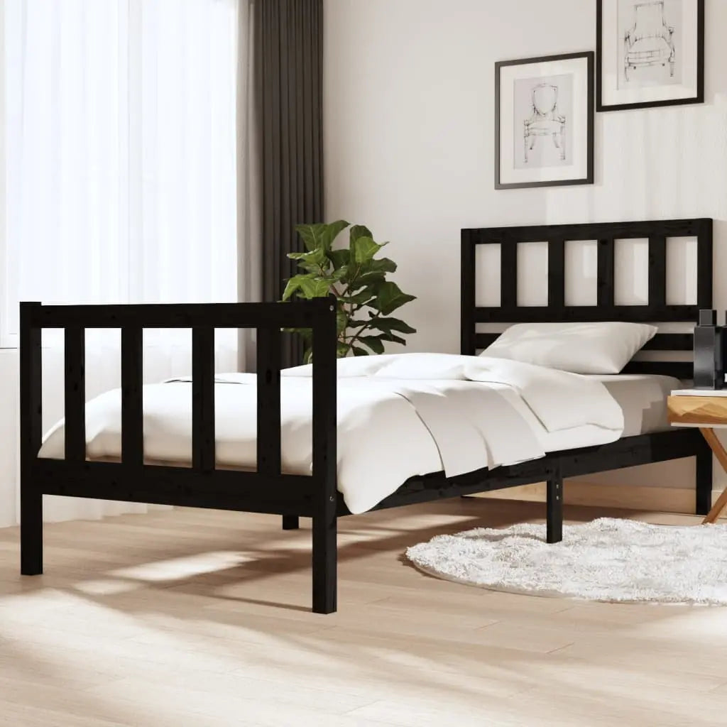 Vetonek Estructura de cama madera maciza negro 90x200 cm