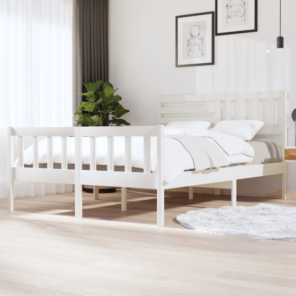 Vetonek Estructura de cama de madera maciza blanca 140x200 cm