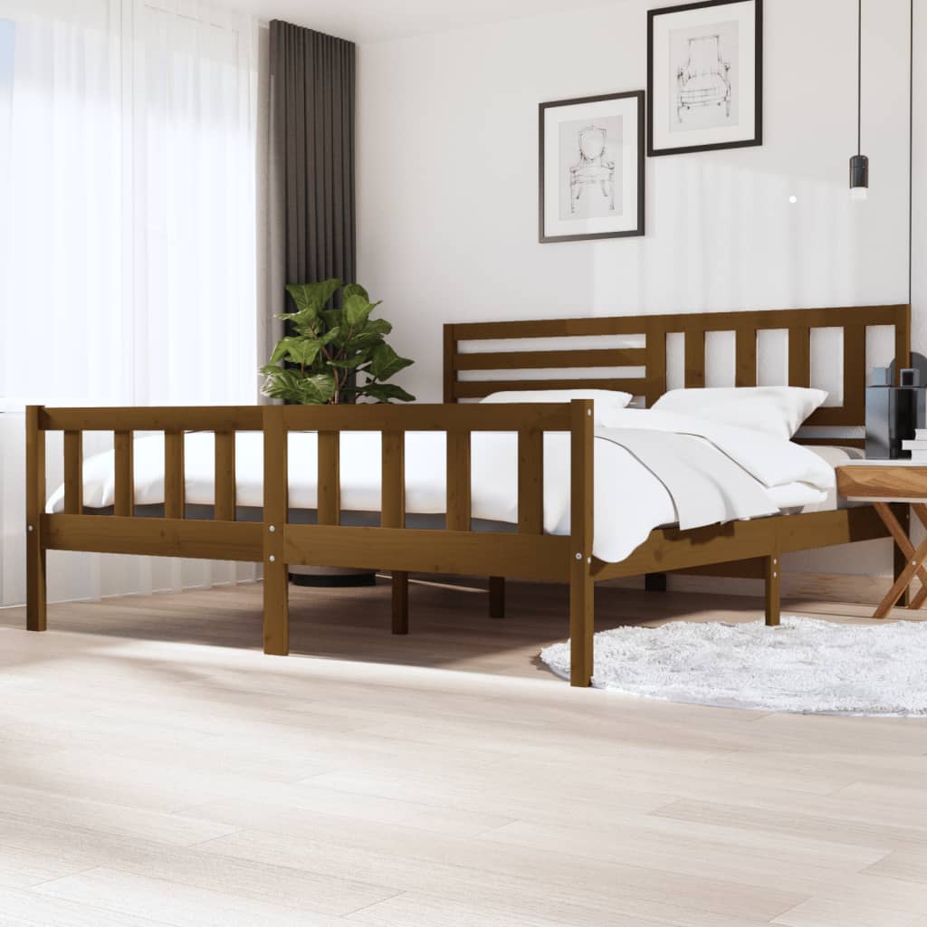 Vetonek Estructura de cama madera maciza marrón miel 200x200 cm