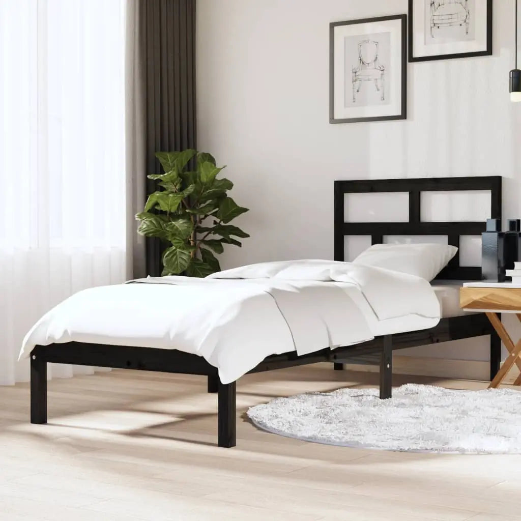 Vetonek Estructura cama madera maciza individual negro 75x190 cm