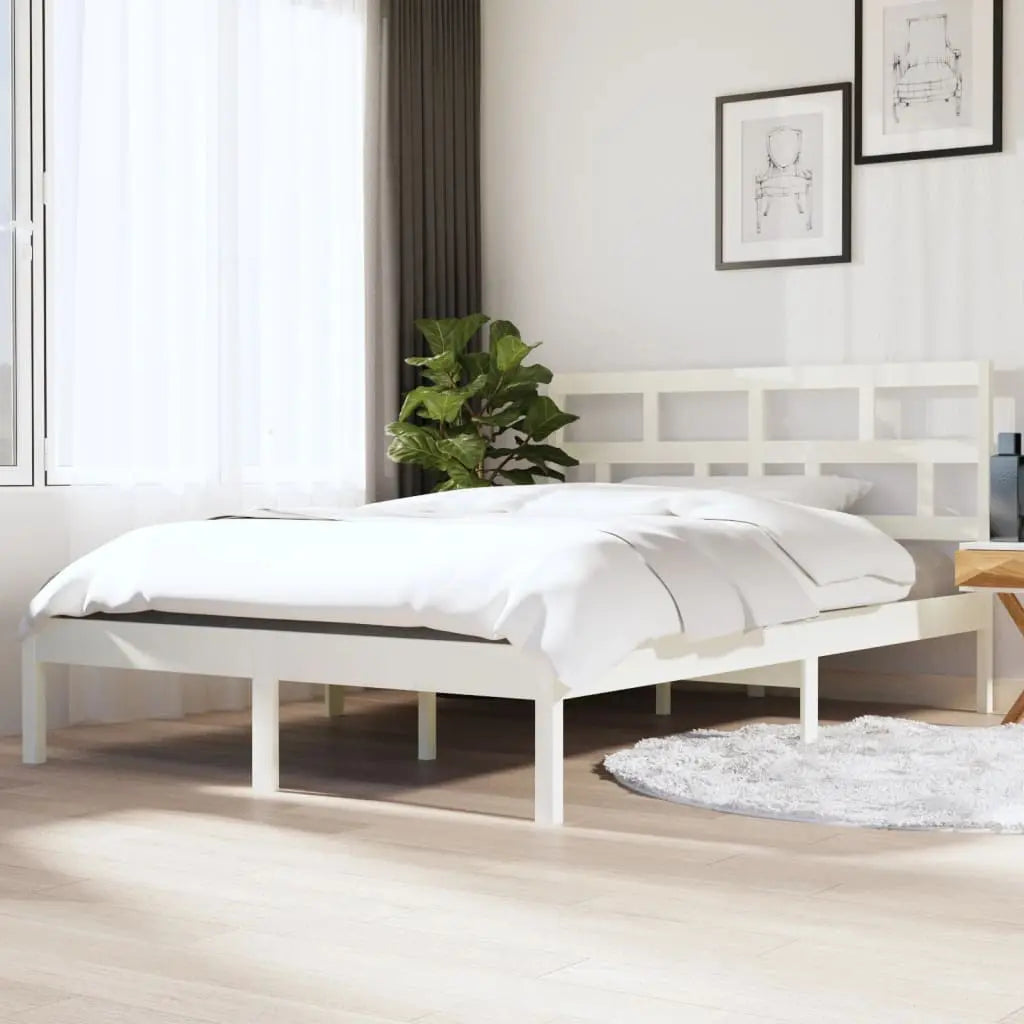 Vetonek Estructura cama doble pequeña madera maciza blanco 120x190 cm