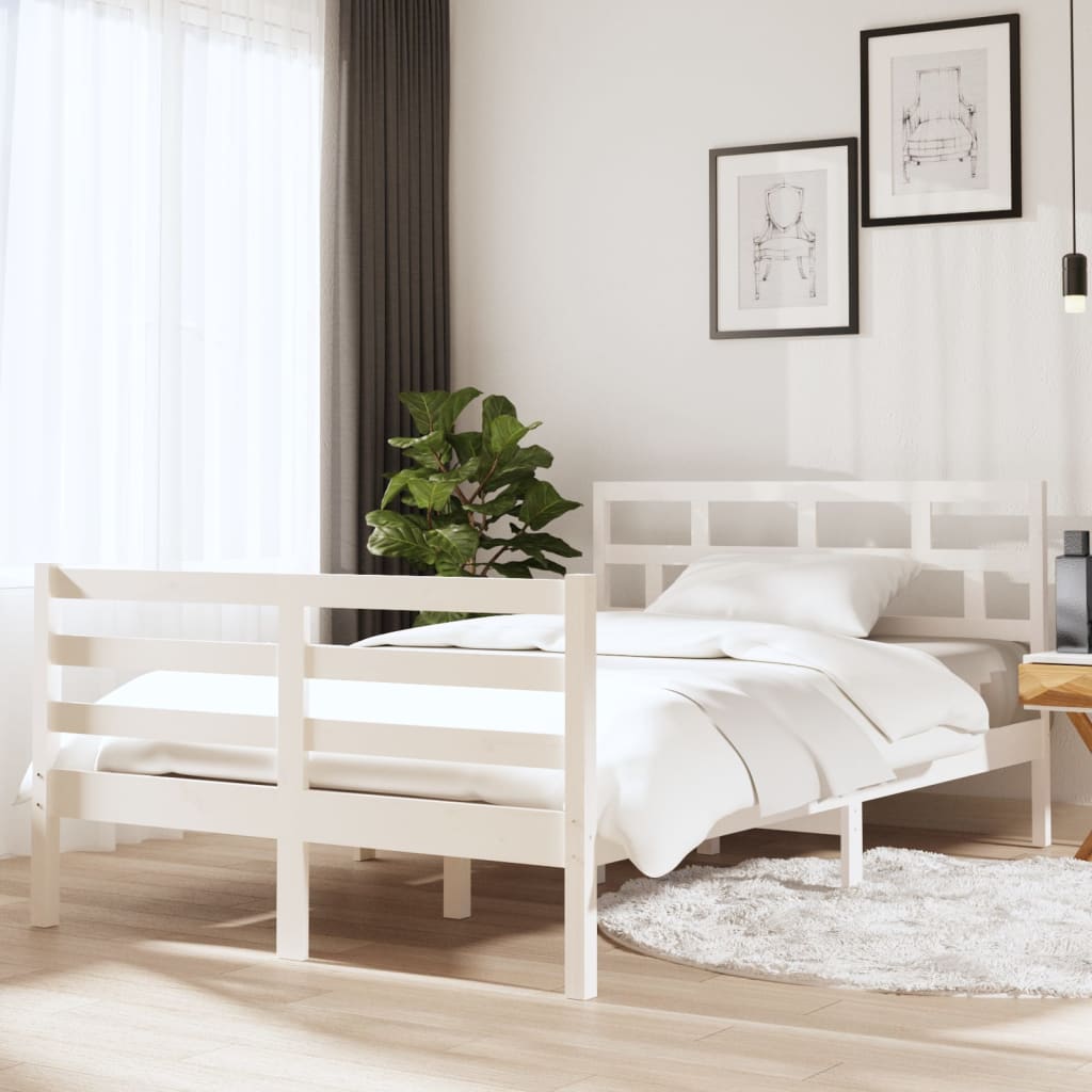 Vetonek Estructura cama doble pequeña madera maciza blanco 120x190 cm