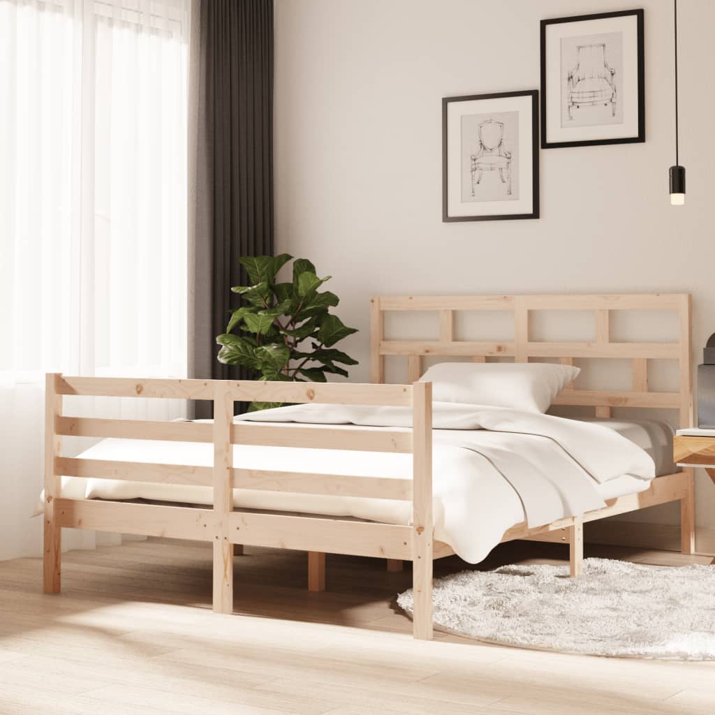 Vetonek Estructura cama doble pequeña madera maciza 135x190 cm