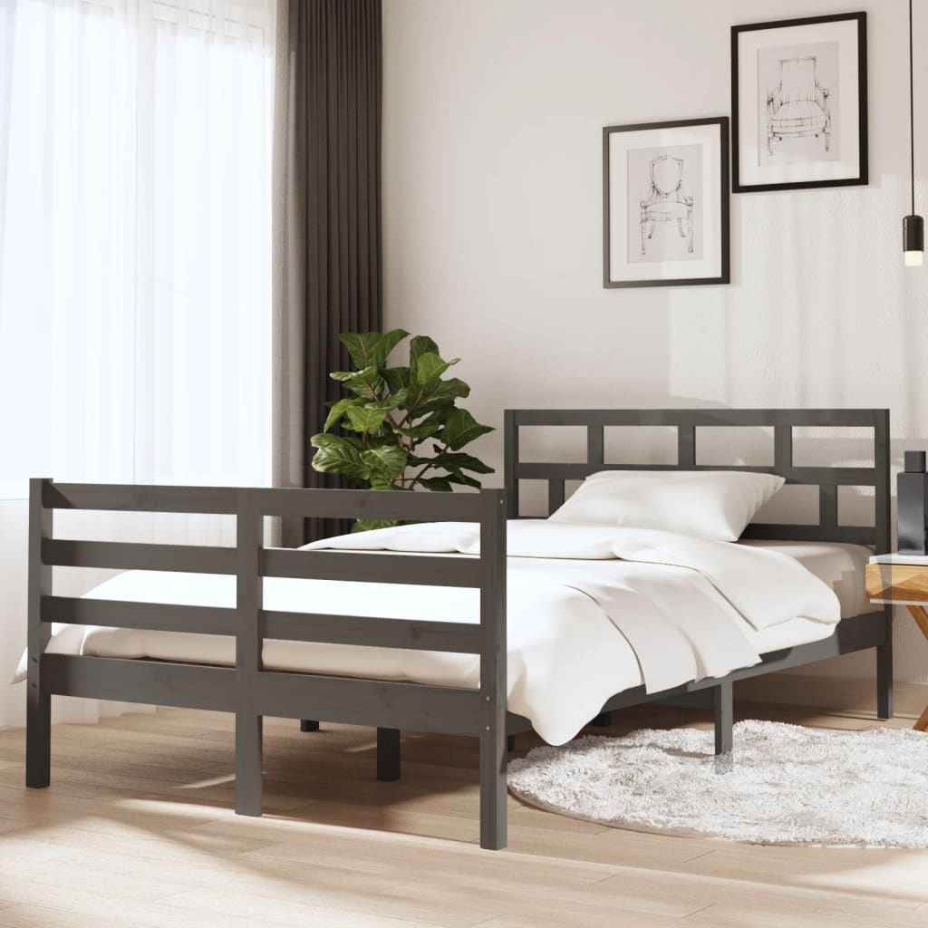 Vetonek Estructura de cama doble madera maciza gris 135x190 cm