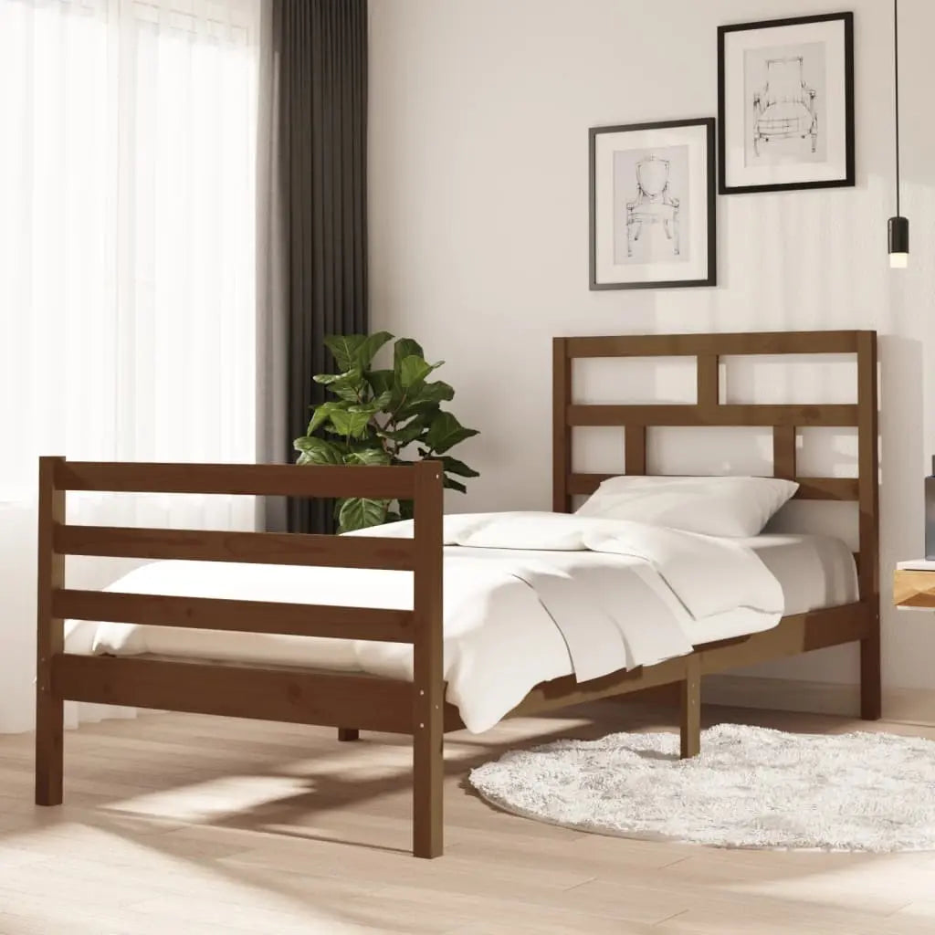 Vetonek Estructura de cama madera maciza pino marrón miel 90x200 cm