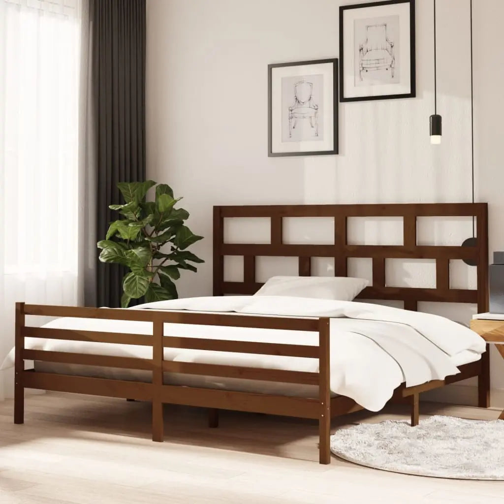 Vetonek Estructura de cama madera maciza de pino marrón miel 200x200 cm