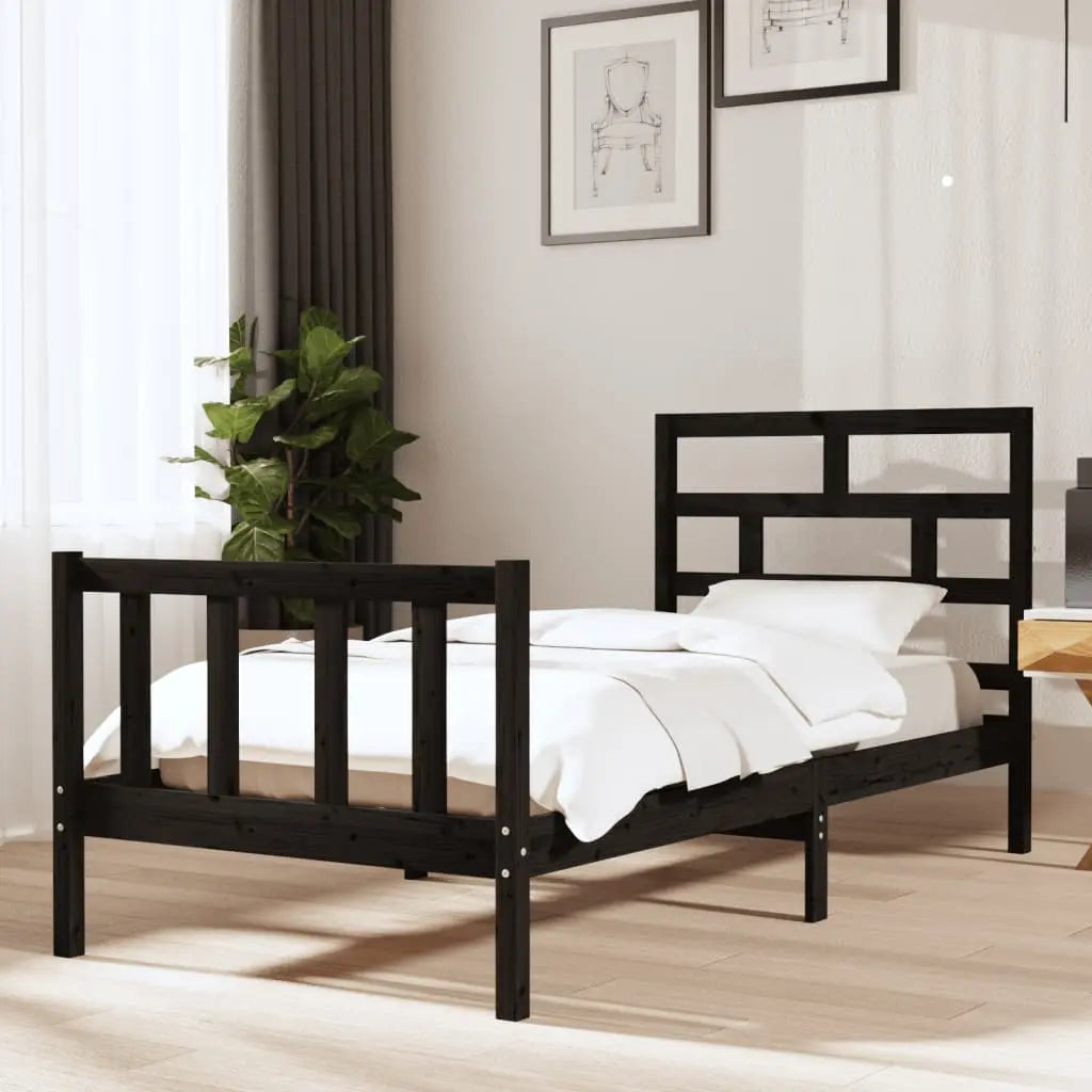 Vetonek Estructura cama individual sin colchón madera maciza pino negro