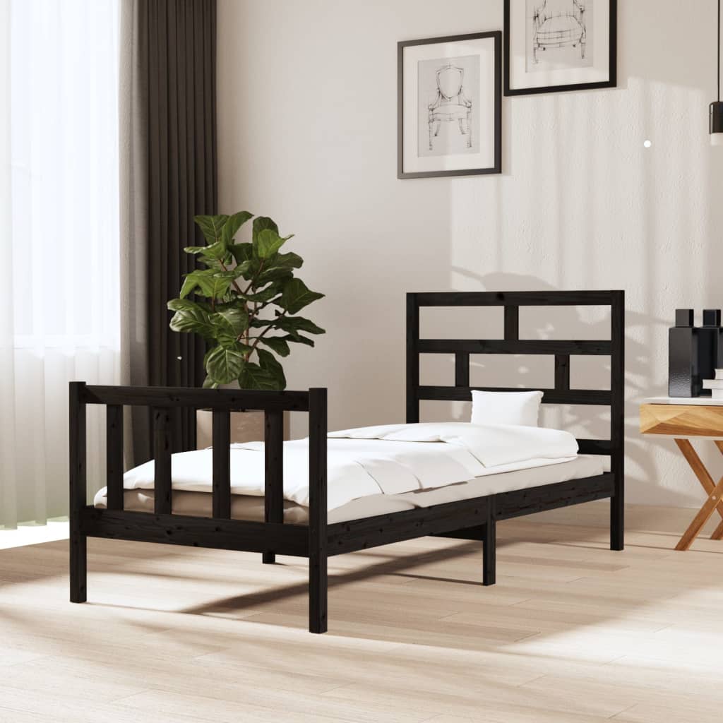 Vetonek Estructura de cama madera maciza de pino negro 100x200 cm