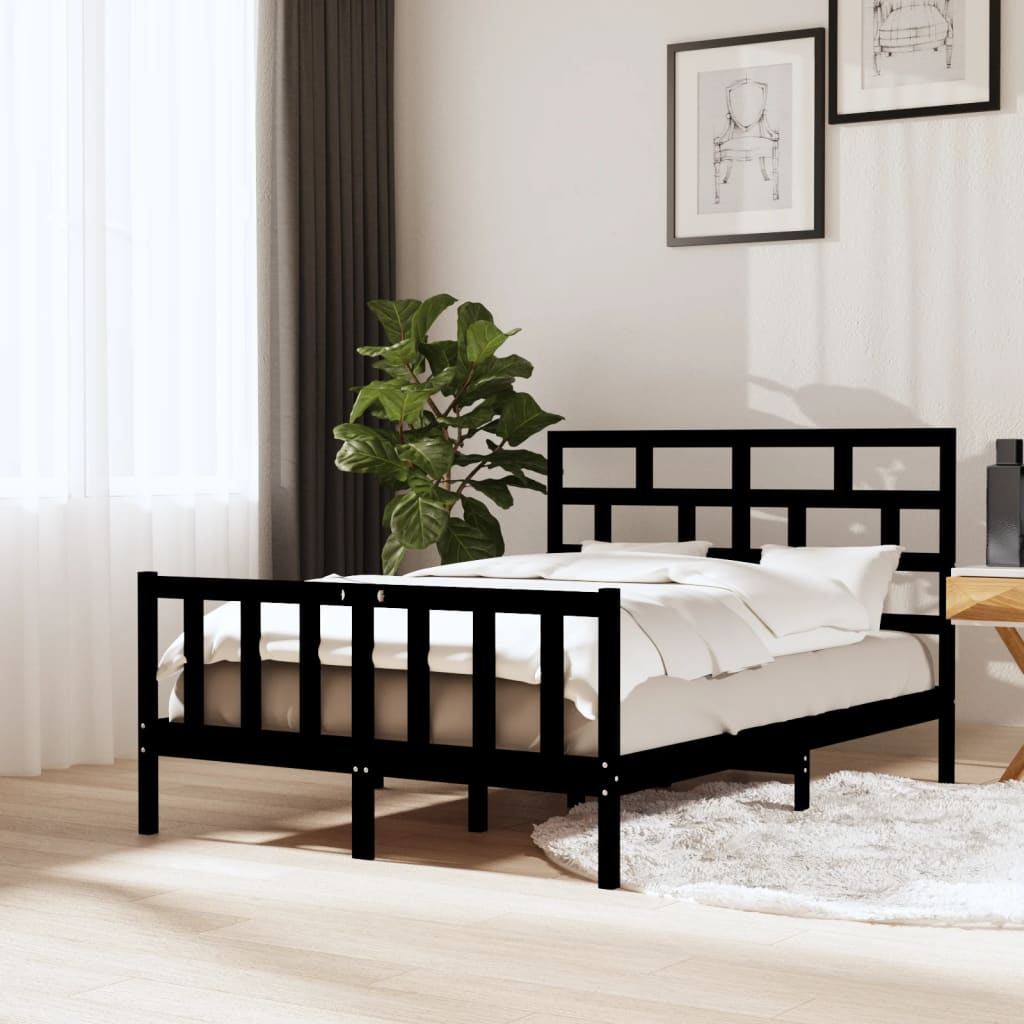 Vetonek Estructura de cama madera maciza de pino negro 120x200 cm