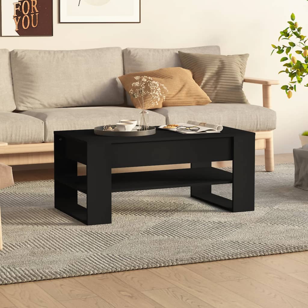 Vetonek Mesa de centro madera de ingeniería negro 102x55x45 cm