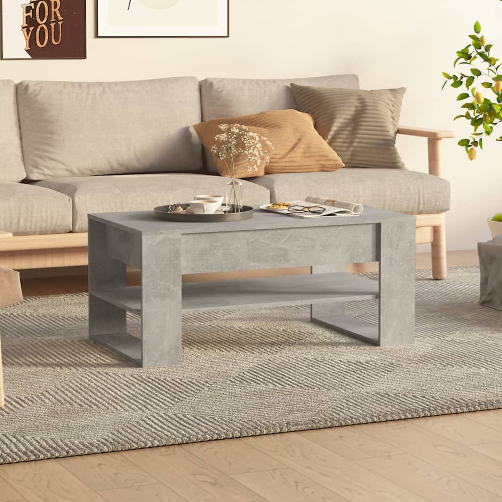 Vetonek Mesa de centro madera contrachapada gris hormigón 102x55x45 cm