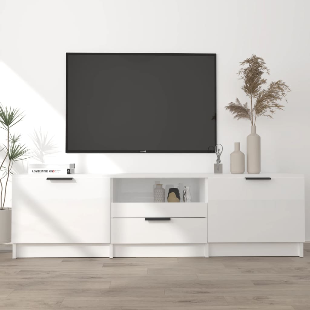 Vetonek Mueble de TV madera contrachapada blanco brillante 140x35x40 cm