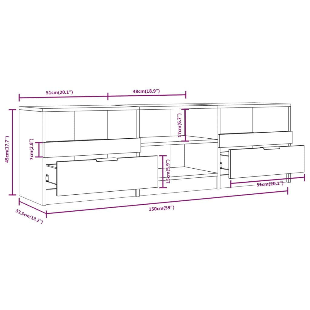 Mueble de TV madera roble Sonoma 150x33,5x45 cm vidaXL