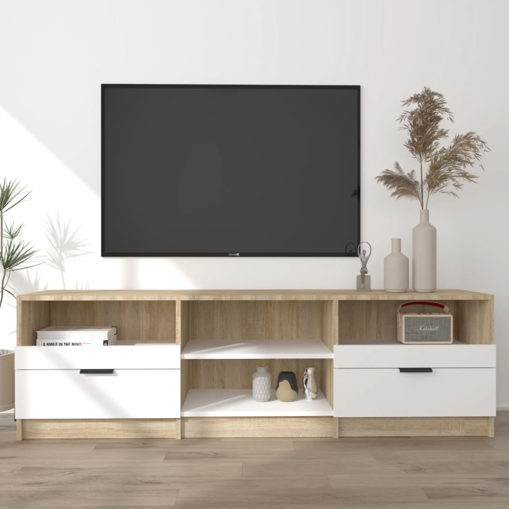 Vetonek Mueble de TV madera contrachapada blanco y roble 150x33,5x45 cm