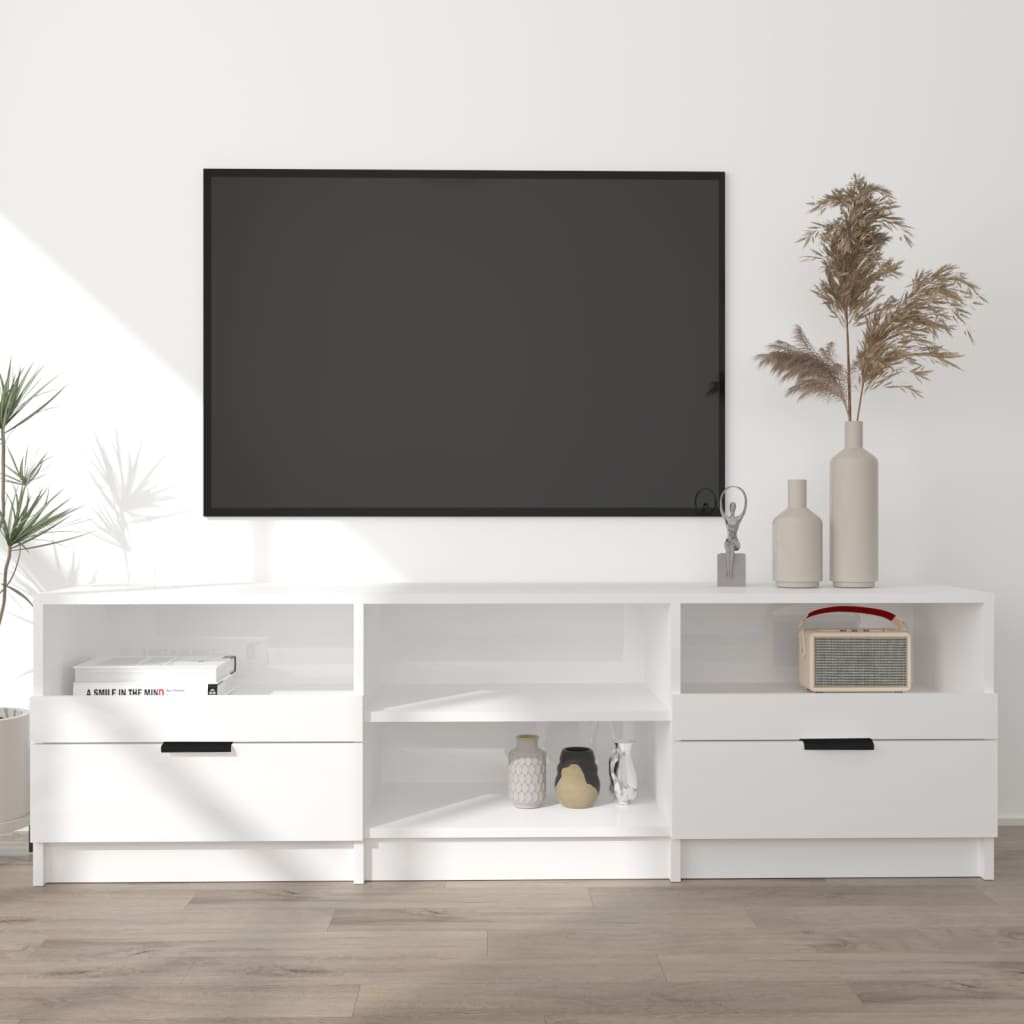 Vetonek Mueble de TV madera contrachapada blanco brillo 150x33,5x45 cm