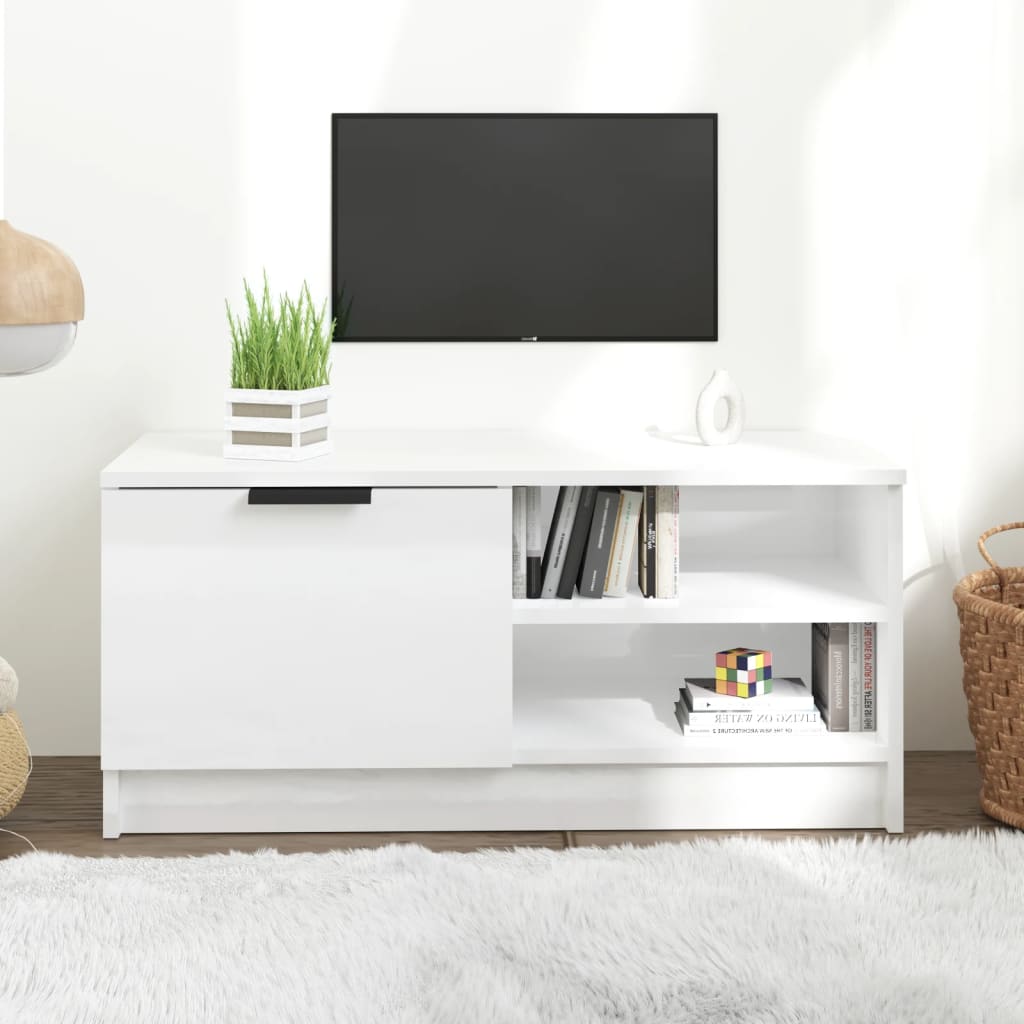 Vetonek Mueble de TV madera contrachapada blanco brillante 80x35x36,5cm