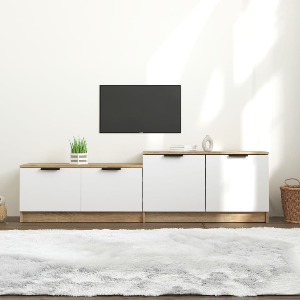 Vetonek Mueble de TV madera contrachapada blanco y roble 158,5x36x45 cm