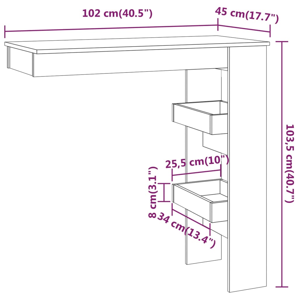 Mesa de bar de pared madera gris 102x45x103,5cm vidaXL