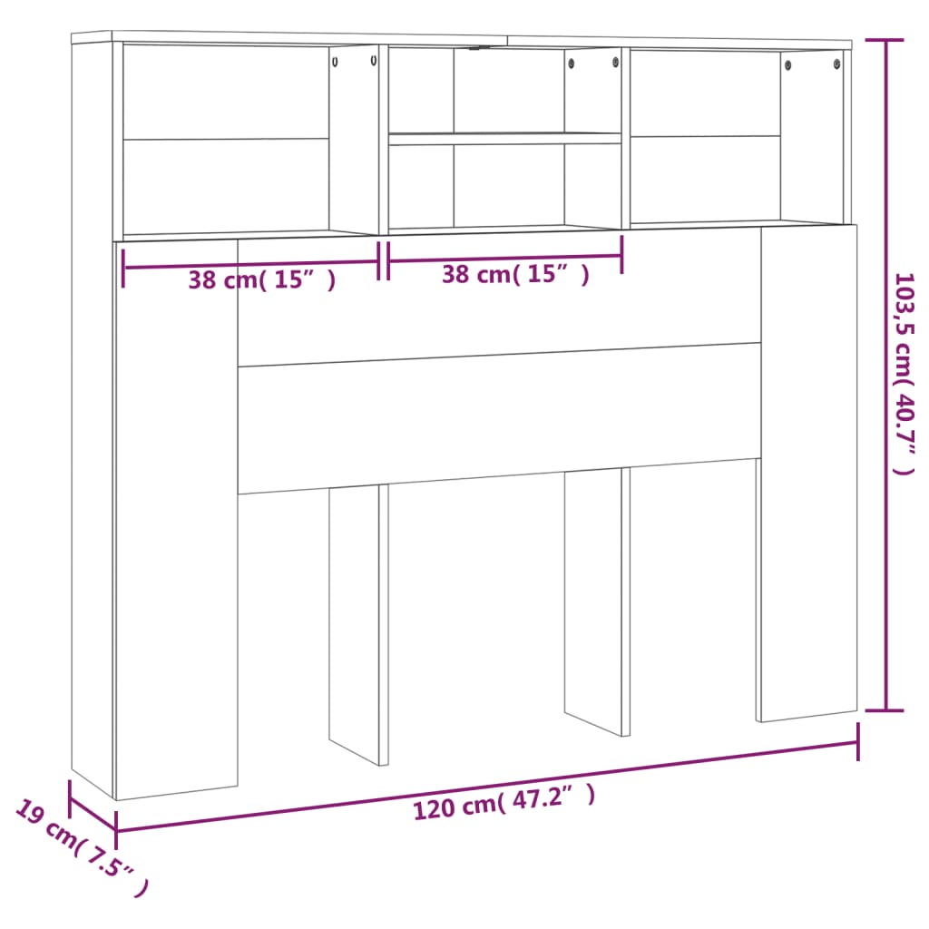 Mueble cabecero gris hormigón 120x19x103,5 cm vidaXL