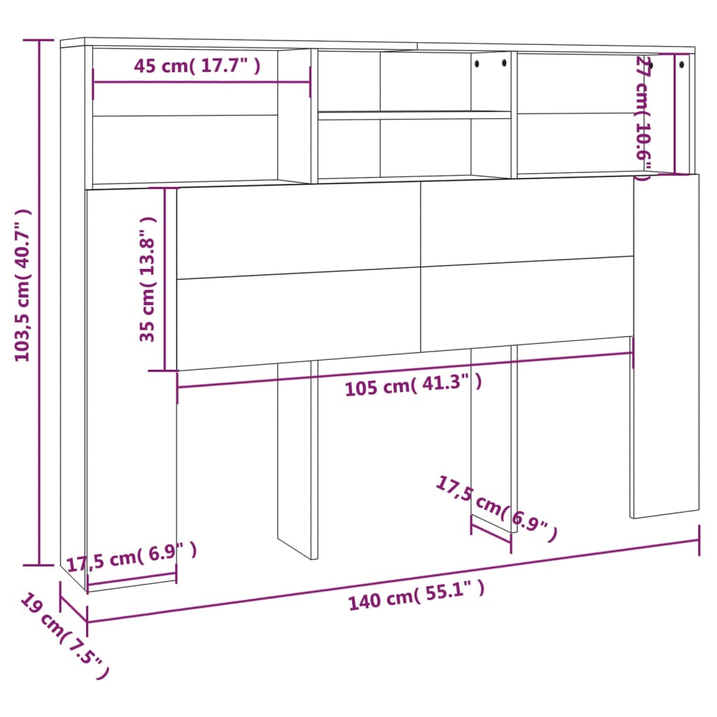 Mueble cabecero blanco 140x19x103,5 cm vidaXL